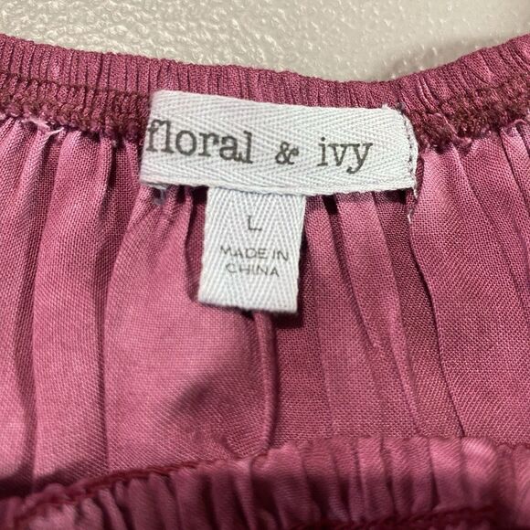 Floral & Ivy Blouse Smocked Neck Crochet Sleeve Tunic Flowy Womens Sz L Red Wine - Picture 4 of 10